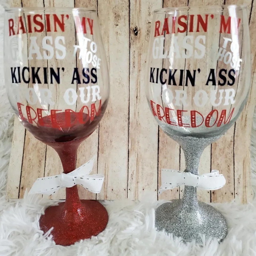 Red White And Blue Wine Tumbler,  Patriotic Glass, Remembrance Gift